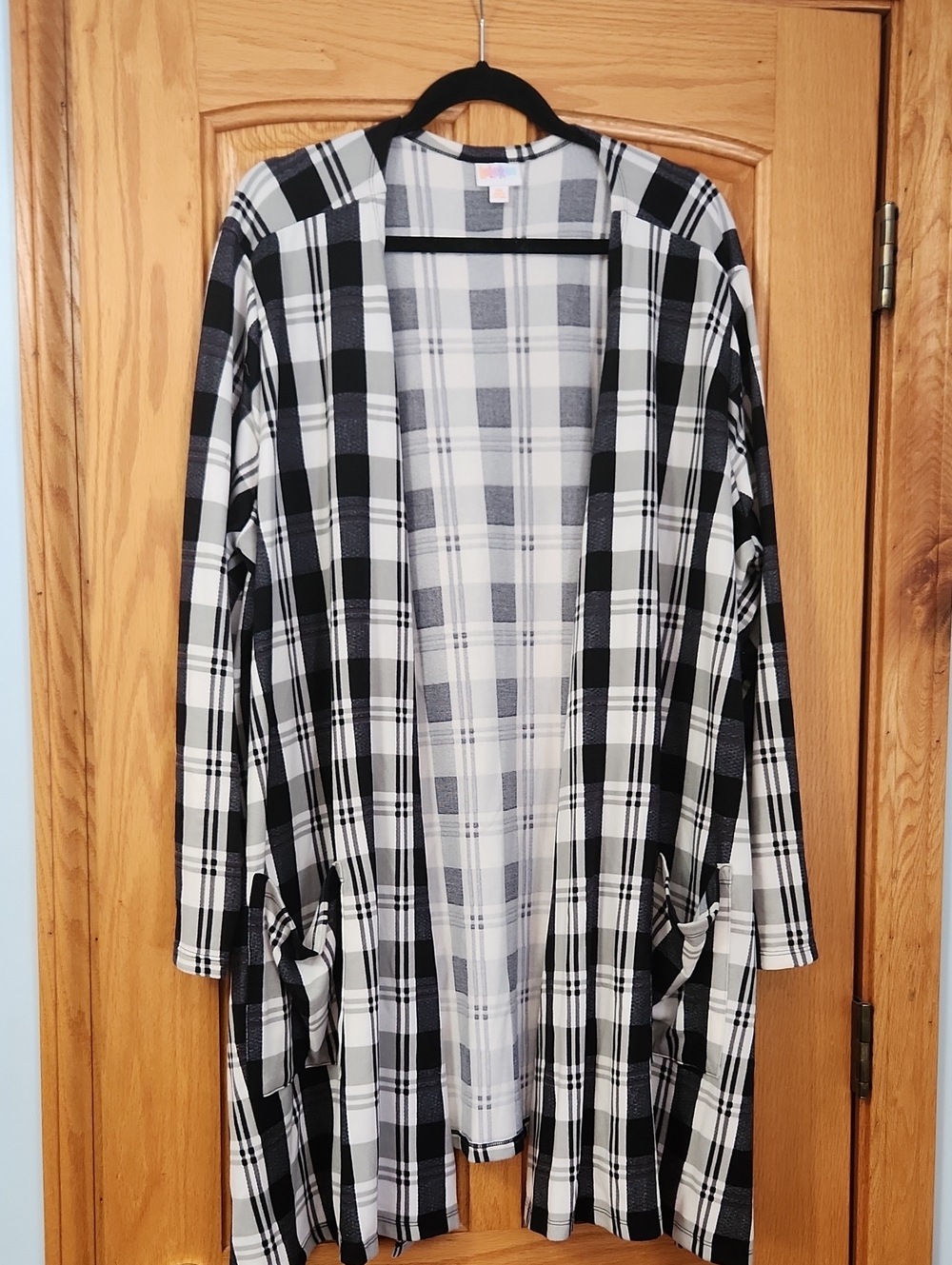 LuLaRoe Black and White Plaid Open Cardigan Blazer